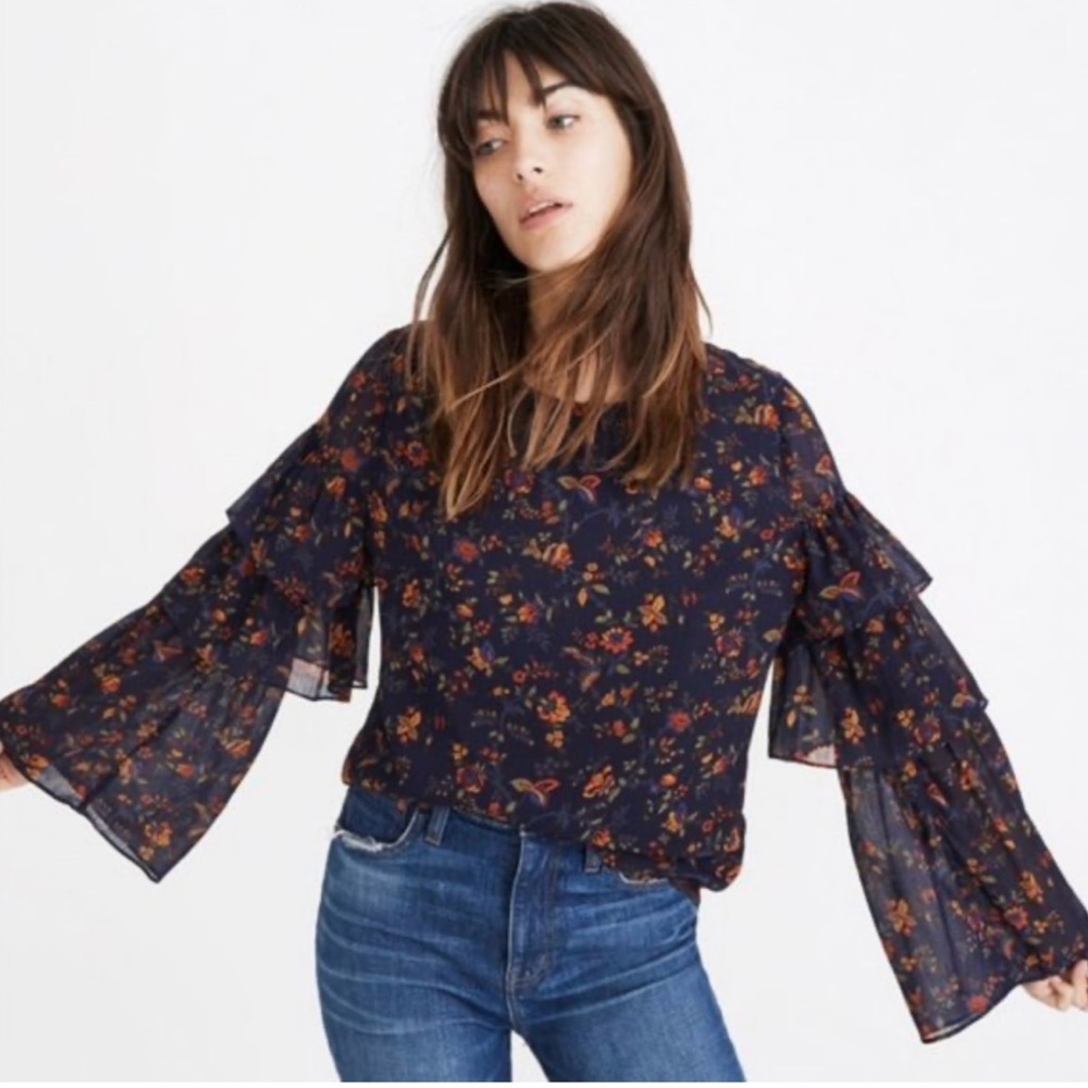 Madewell Ruffle Sleeve Top in Climbing Vine Floral long sleeveOversized XXS